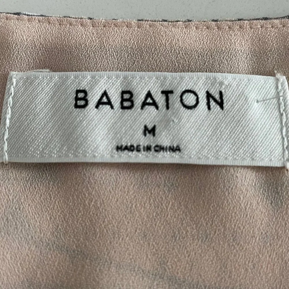 Aritzia Babaton Murphy Slvless VNeck Lined Print Cropped Top Lt. Pk Blk Wht Sz M - Picture 6 of 9